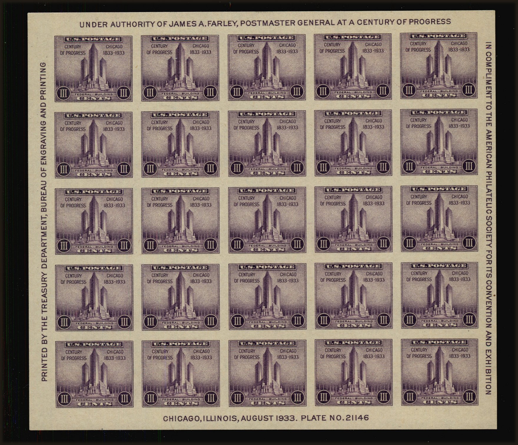 Front view of United States 731 collectors stamp