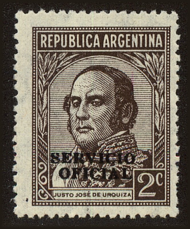 Front view of Argentina O38 collectors stamp