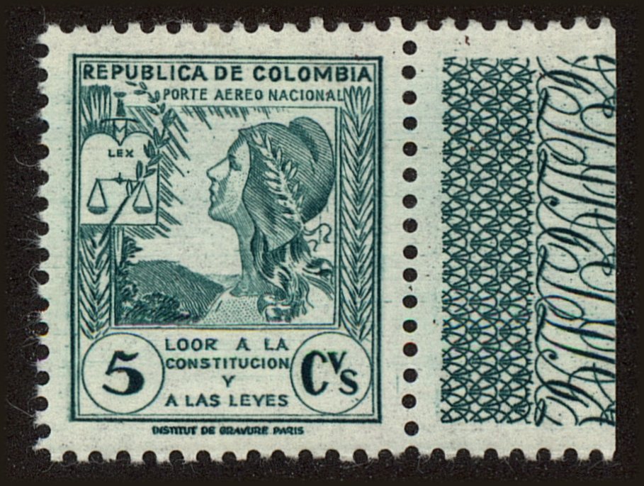 Front view of Colombia C164 collectors stamp