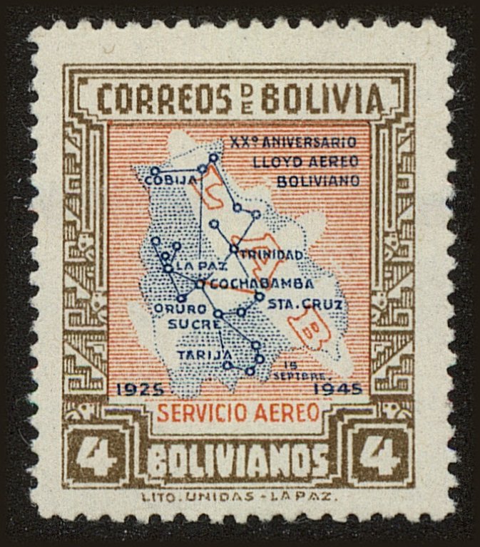 Front view of Bolivia C111 collectors stamp