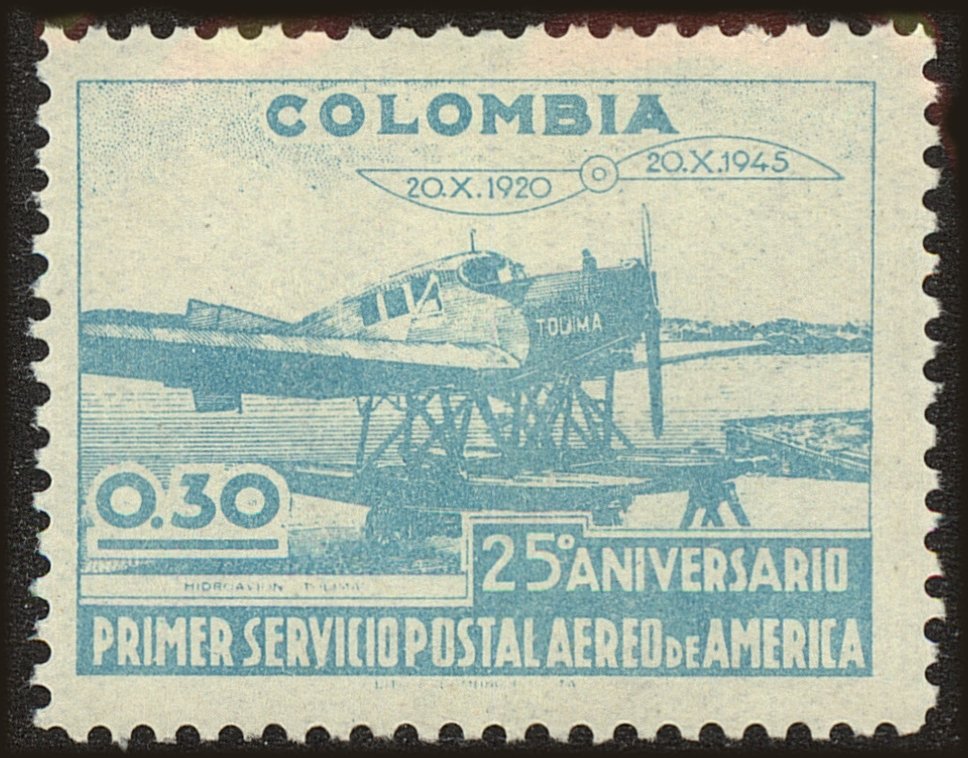 Front view of Colombia 525 collectors stamp