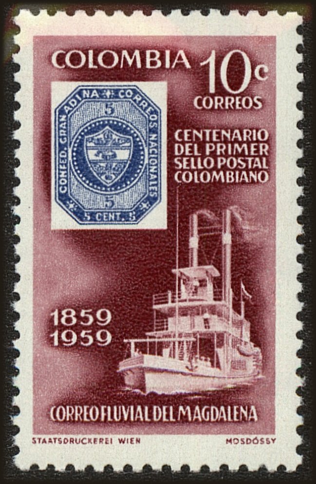 Front view of Colombia 710 collectors stamp