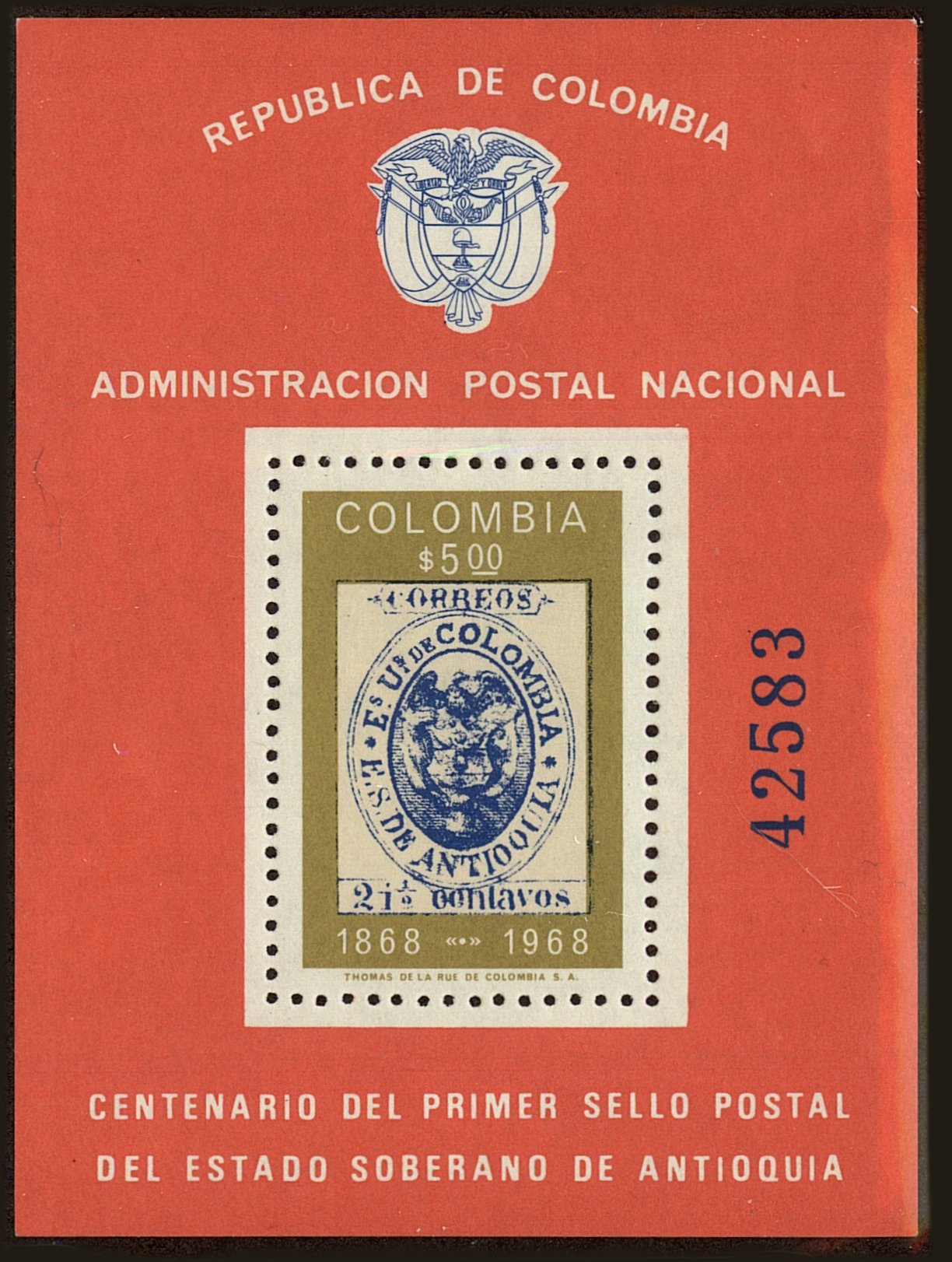 Front view of Colombia 785 collectors stamp