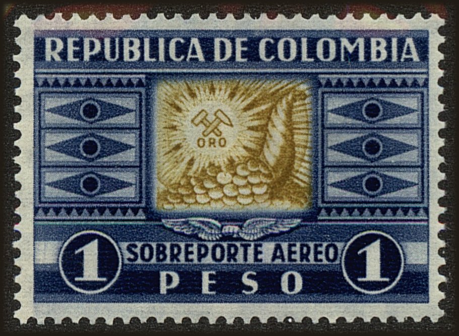 Front view of Colombia C107 collectors stamp