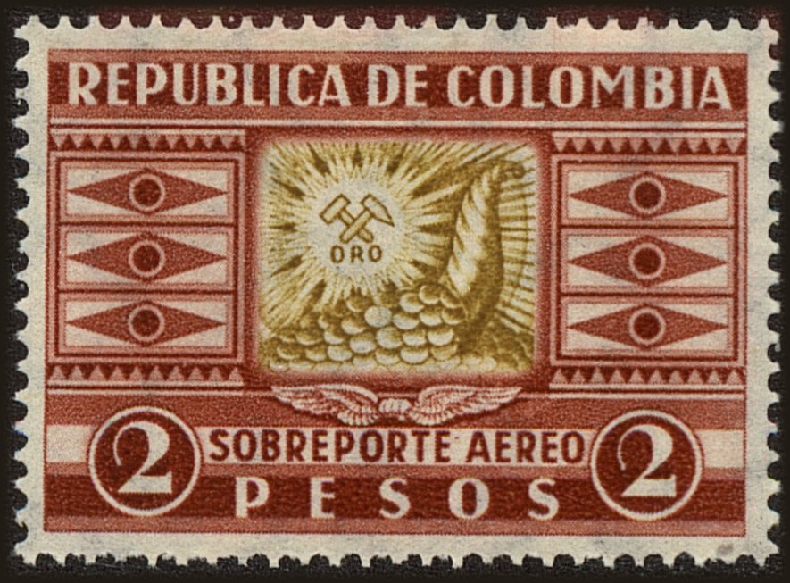 Front view of Colombia C108 collectors stamp