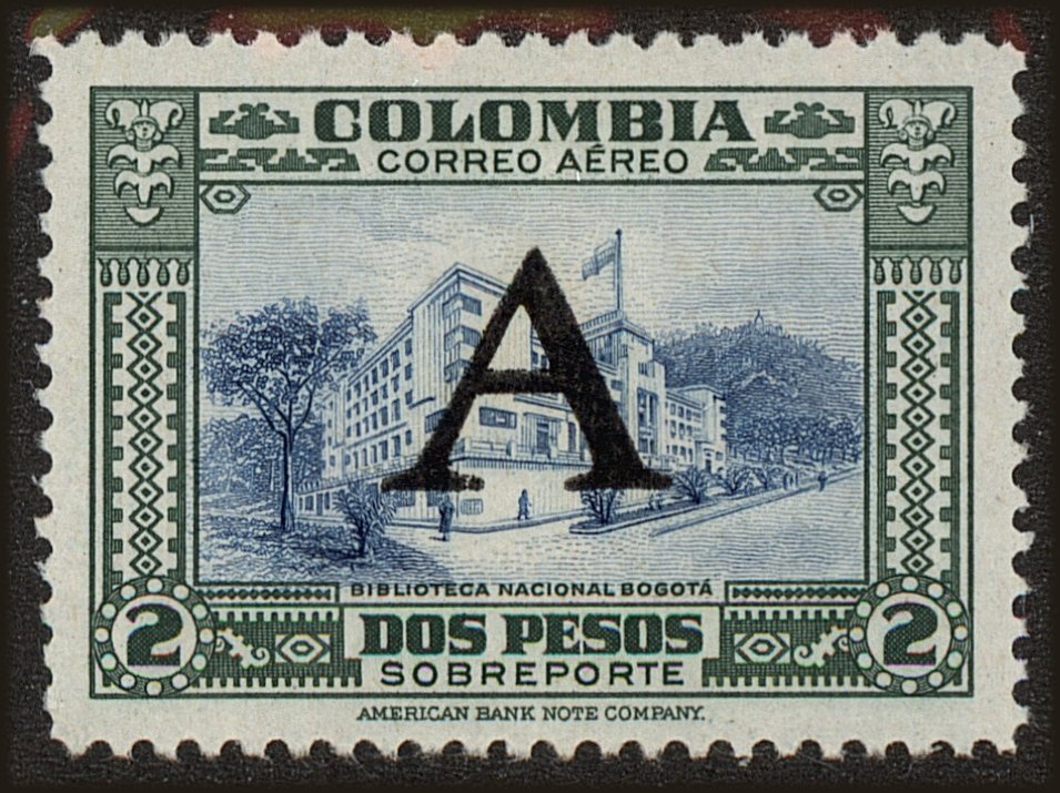 Front view of Colombia C196 collectors stamp