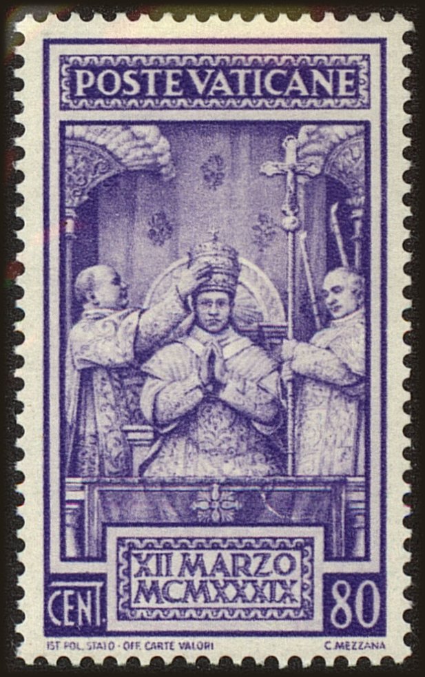 Front view of Vatican City 70 collectors stamp