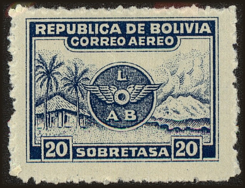 Front view of Bolivia C9 collectors stamp