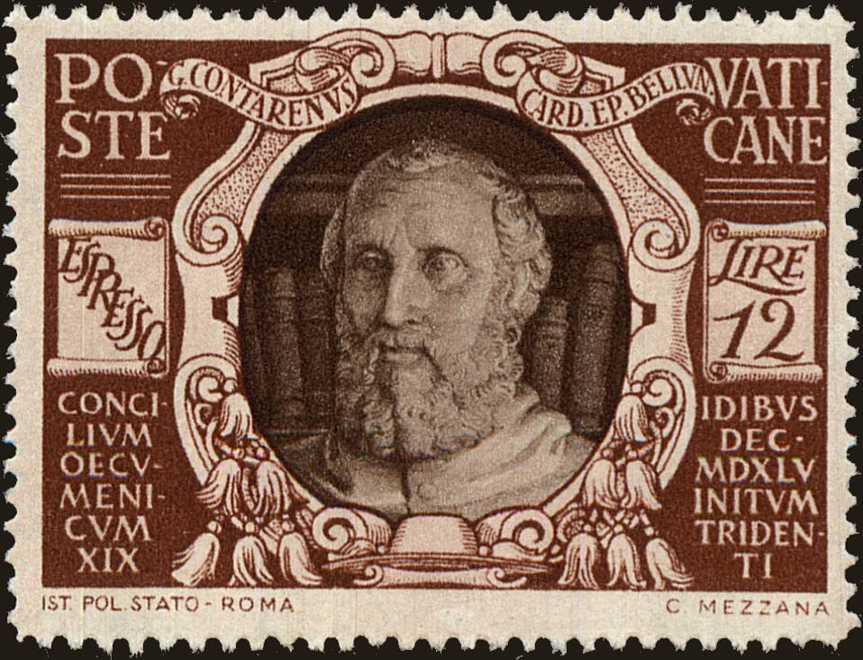 Front view of Vatican City E10 collectors stamp