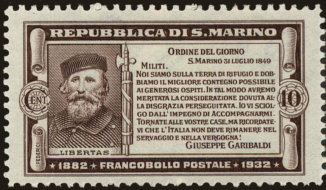 Front view of San Marino 143 collectors stamp