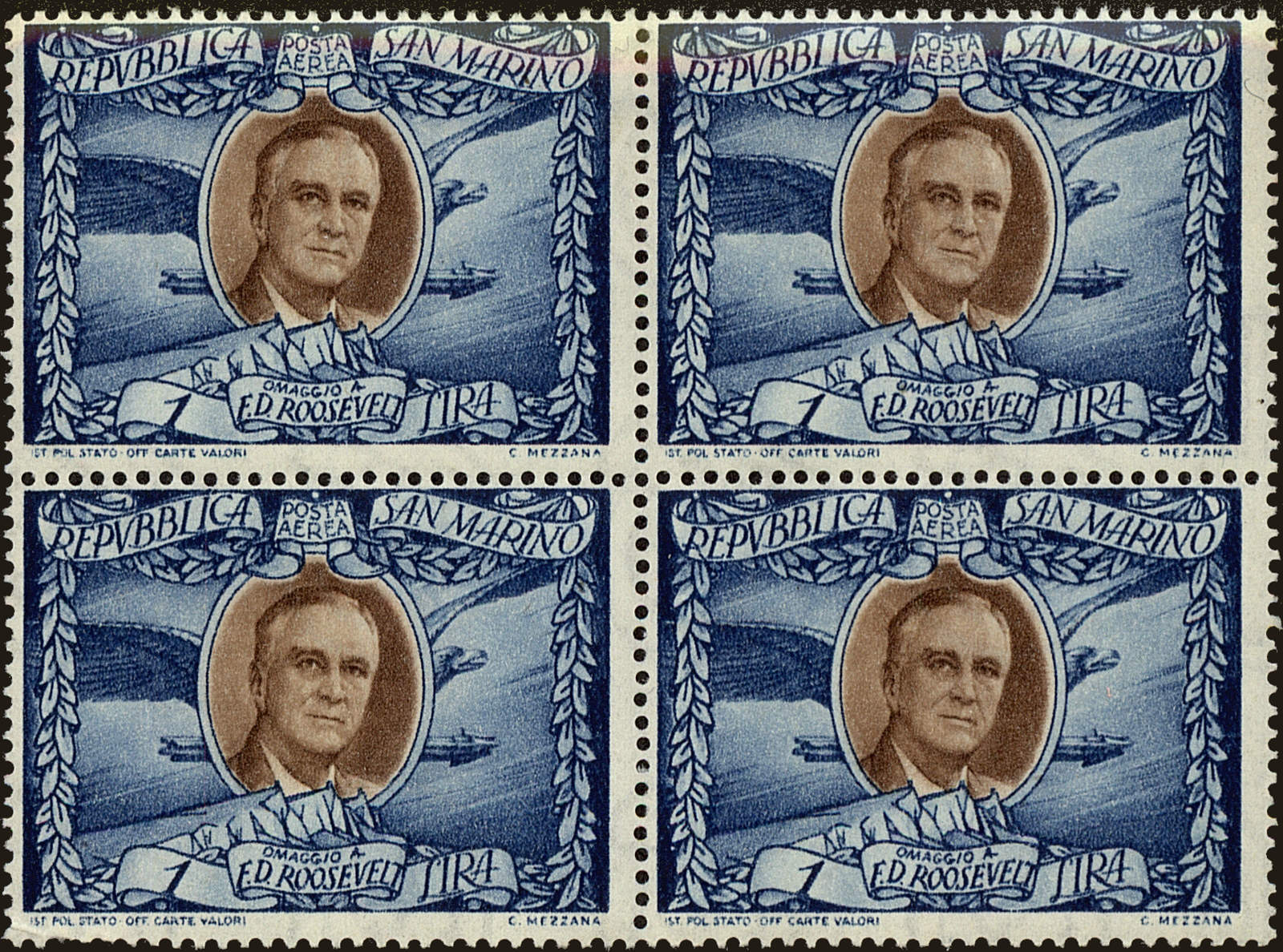 Front view of San Marino C51A collectors stamp