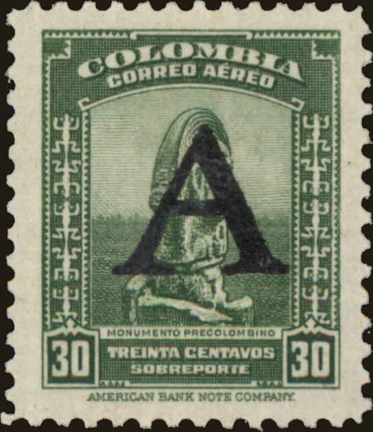 Front view of Colombia C190 collectors stamp