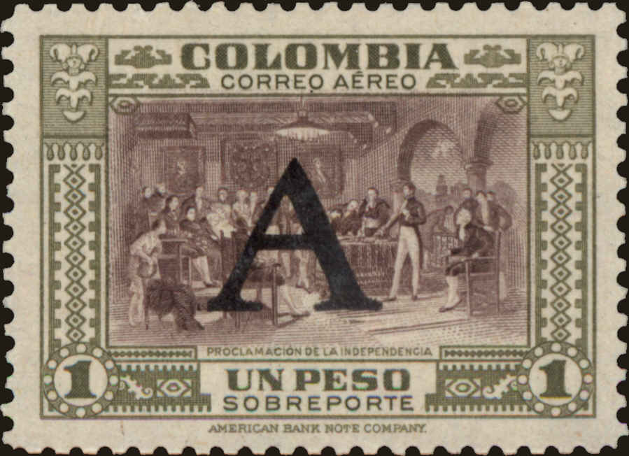 Front view of Colombia C195 collectors stamp