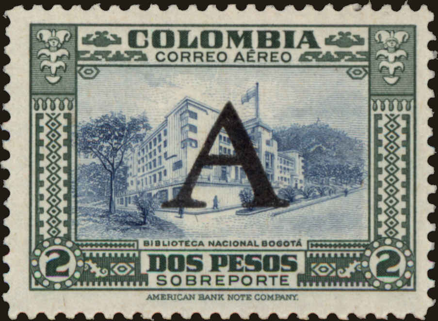 Front view of Colombia C196 collectors stamp