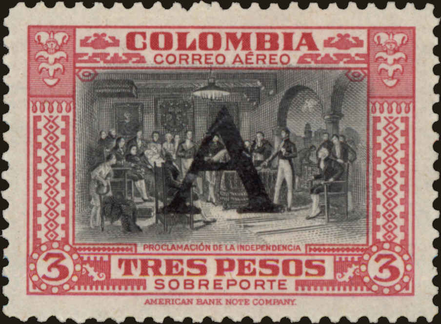 Front view of Colombia C197 collectors stamp