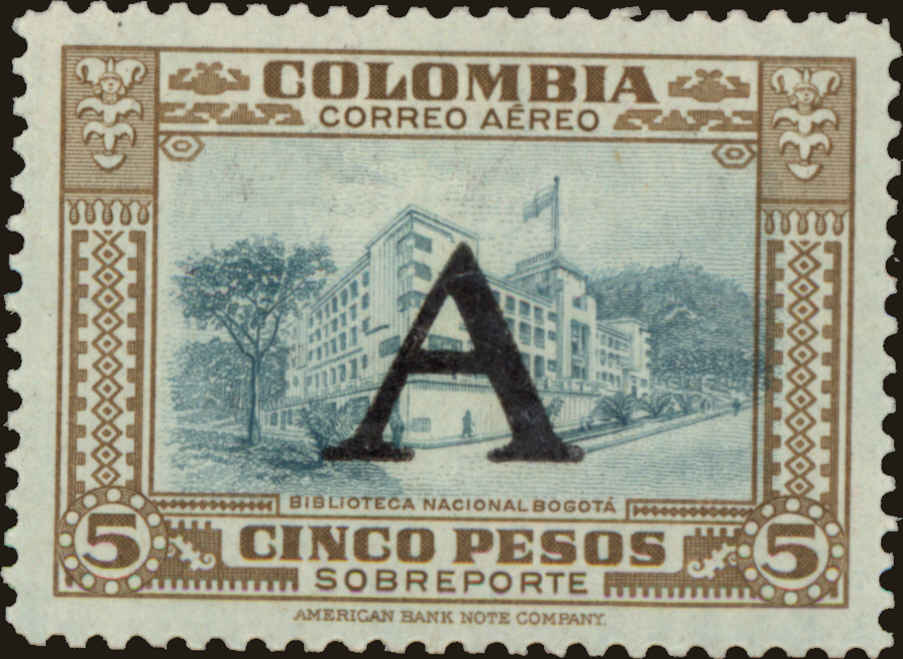 Front view of Colombia C198 collectors stamp