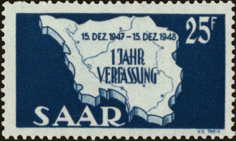 Front view of Saar 202 collectors stamp
