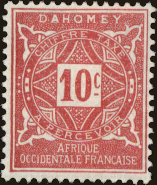 Front view of Dahomey J10 collectors stamp