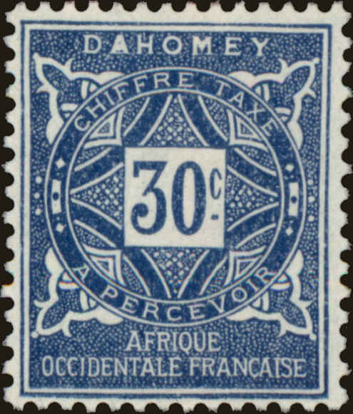 Front view of Dahomey J13 collectors stamp