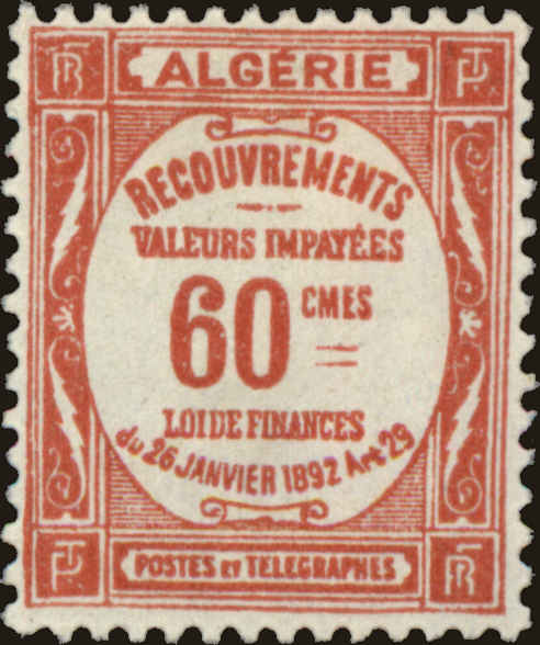 Front view of Algeria J15 collectors stamp