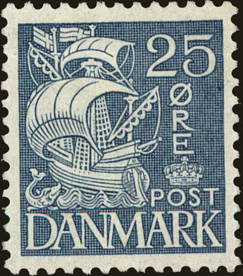 Front view of Denmark 233 collectors stamp