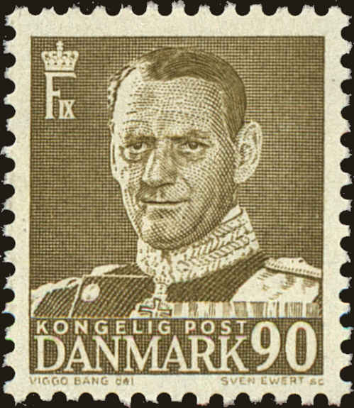 Front view of Denmark 340 collectors stamp