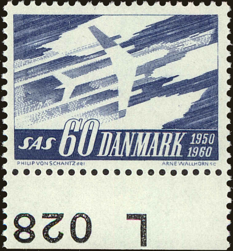 Front view of Denmark 380 collectors stamp