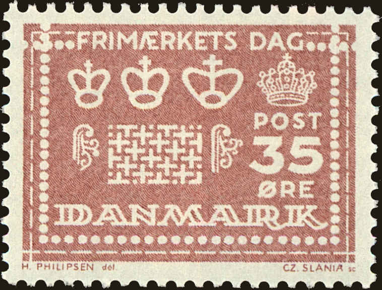 Front view of Denmark 413 collectors stamp