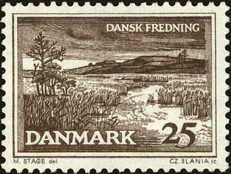 Front view of Denmark 414 collectors stamp