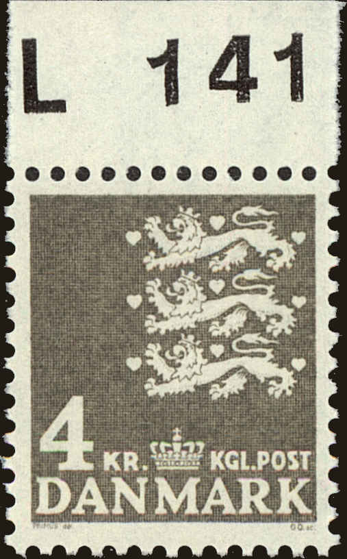 Front view of Denmark 444C collectors stamp