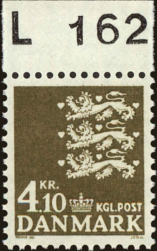 Front view of Denmark 444D collectors stamp