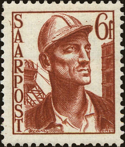 Front view of Saar 195 collectors stamp