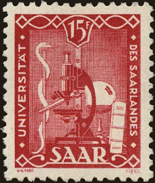 Front view of Saar 203 collectors stamp