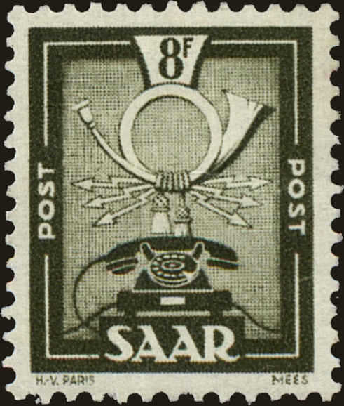Front view of Saar 210 collectors stamp