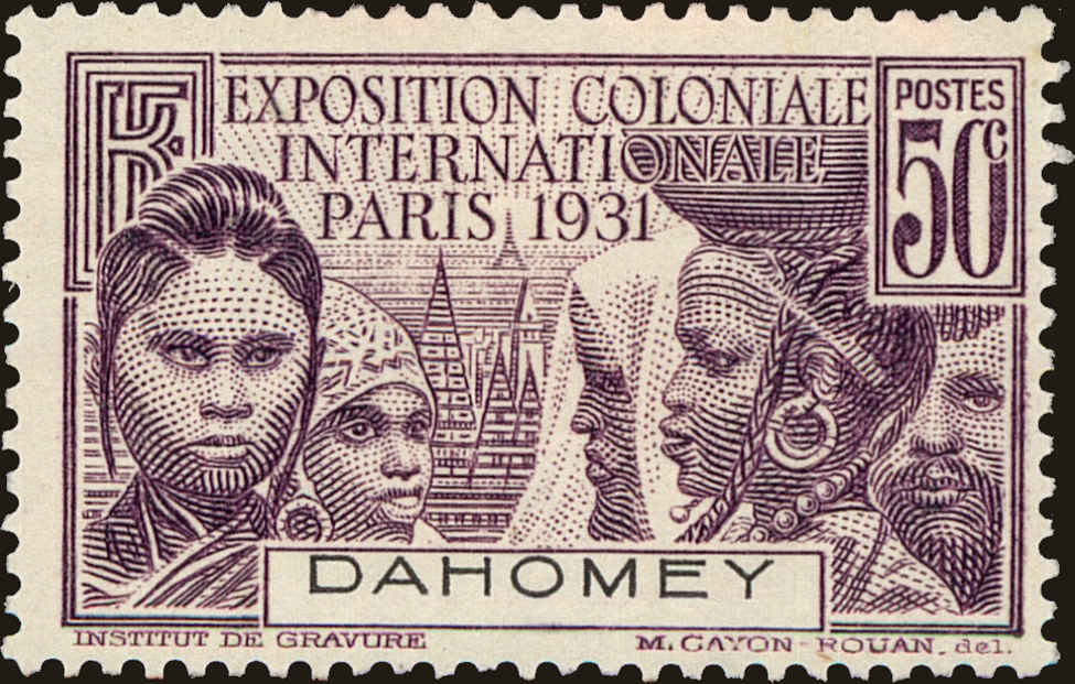 Front view of Dahomey 98 collectors stamp