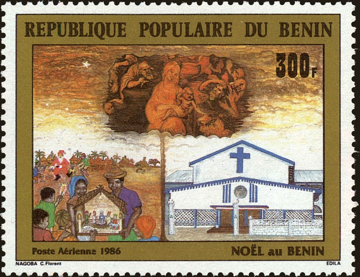 Front view of Benin C358 collectors stamp