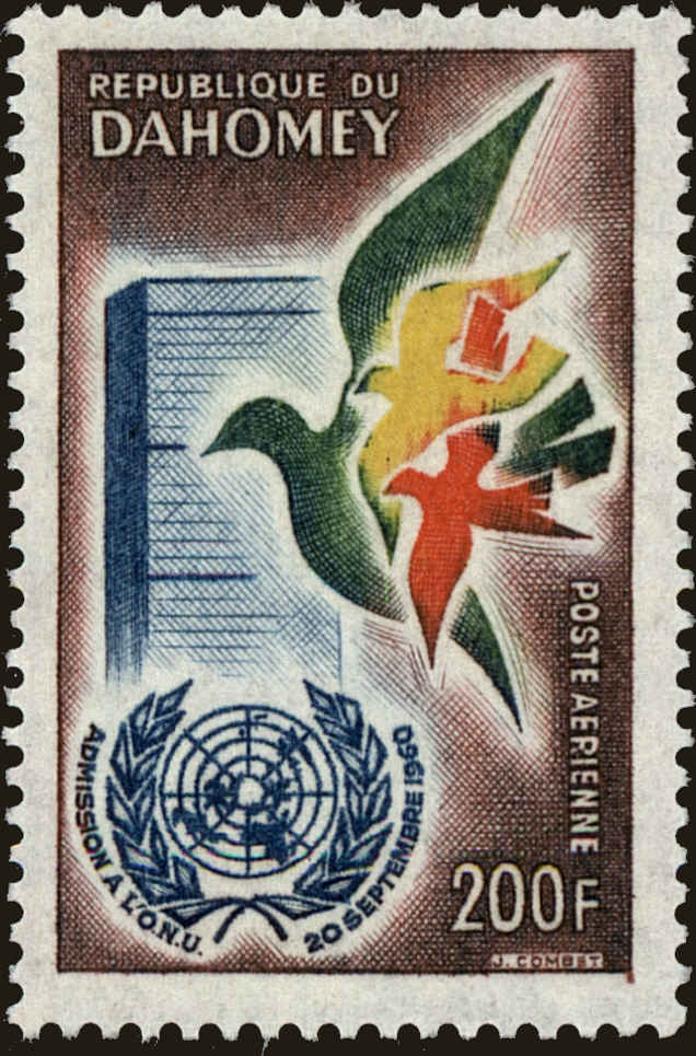 Front view of Dahomey C16 collectors stamp