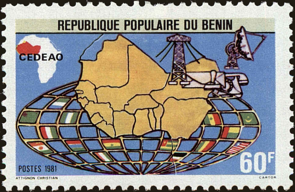 Front view of Benin 515 collectors stamp