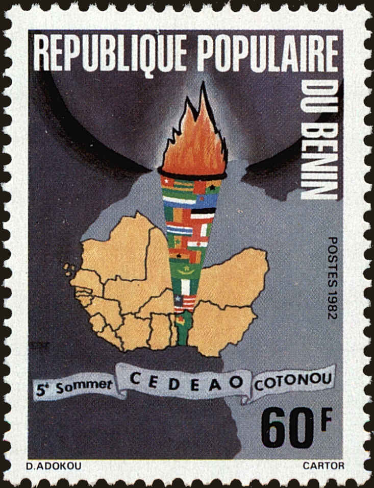 Front view of Benin 518 collectors stamp