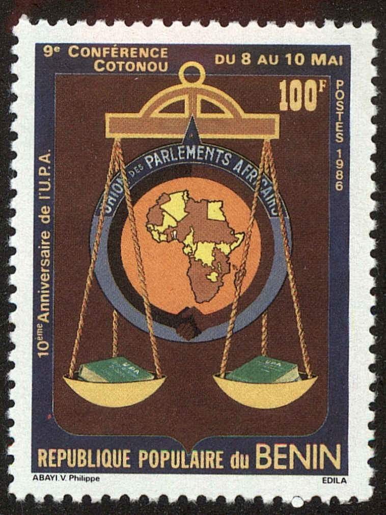 Front view of Benin 615 collectors stamp