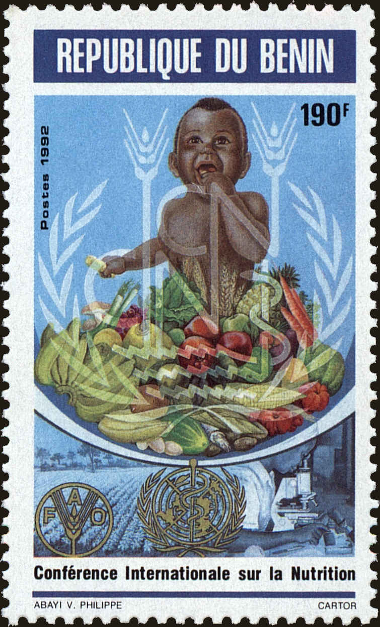 Front view of Benin 690 collectors stamp