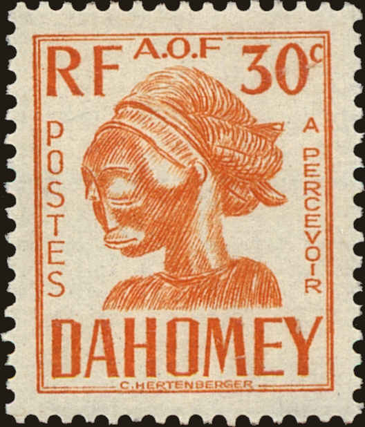 Front view of Dahomey J23 collectors stamp