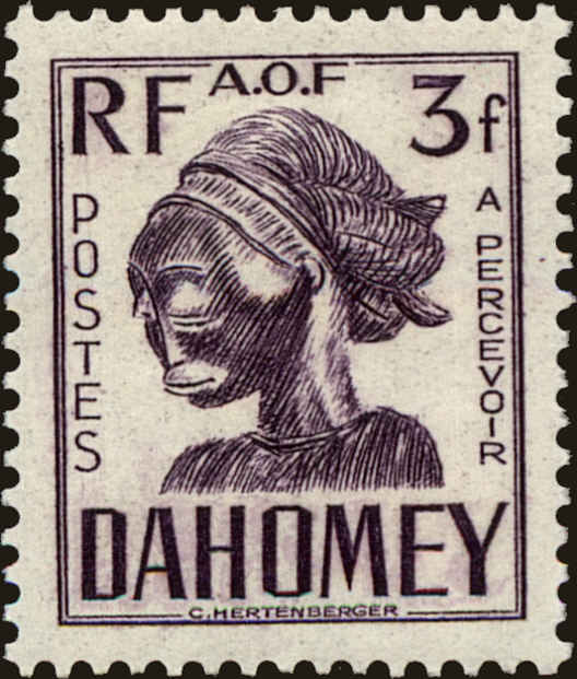 Front view of Dahomey J28 collectors stamp