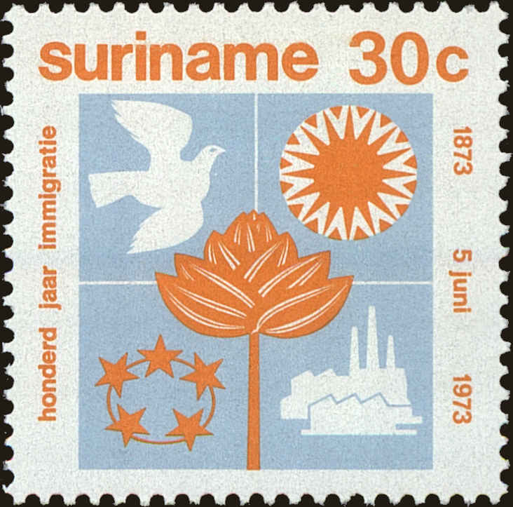 Front view of Surinam 404 collectors stamp
