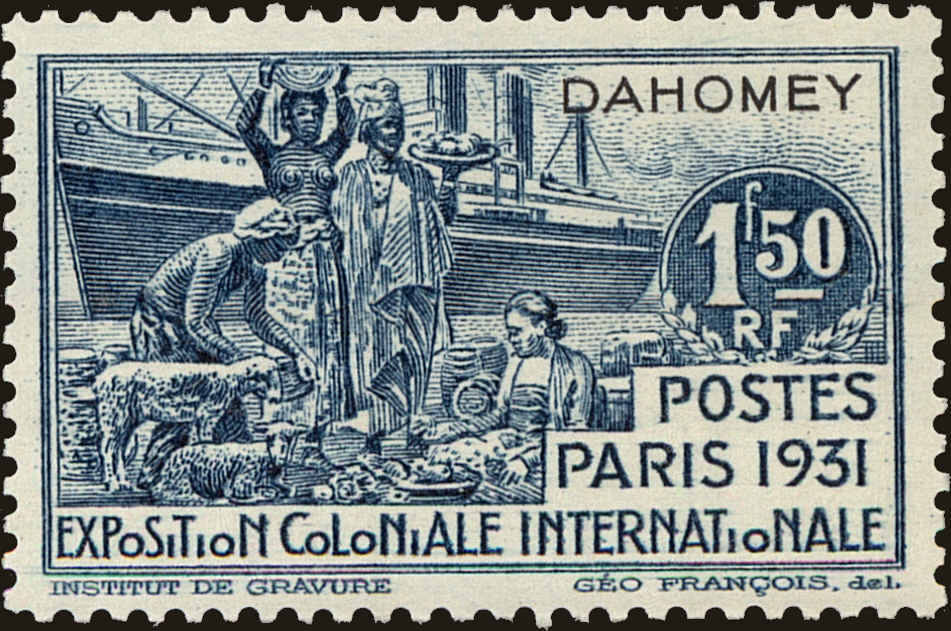 Front view of Dahomey 100 collectors stamp