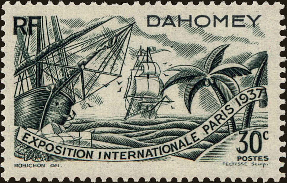 Front view of Dahomey 102 collectors stamp