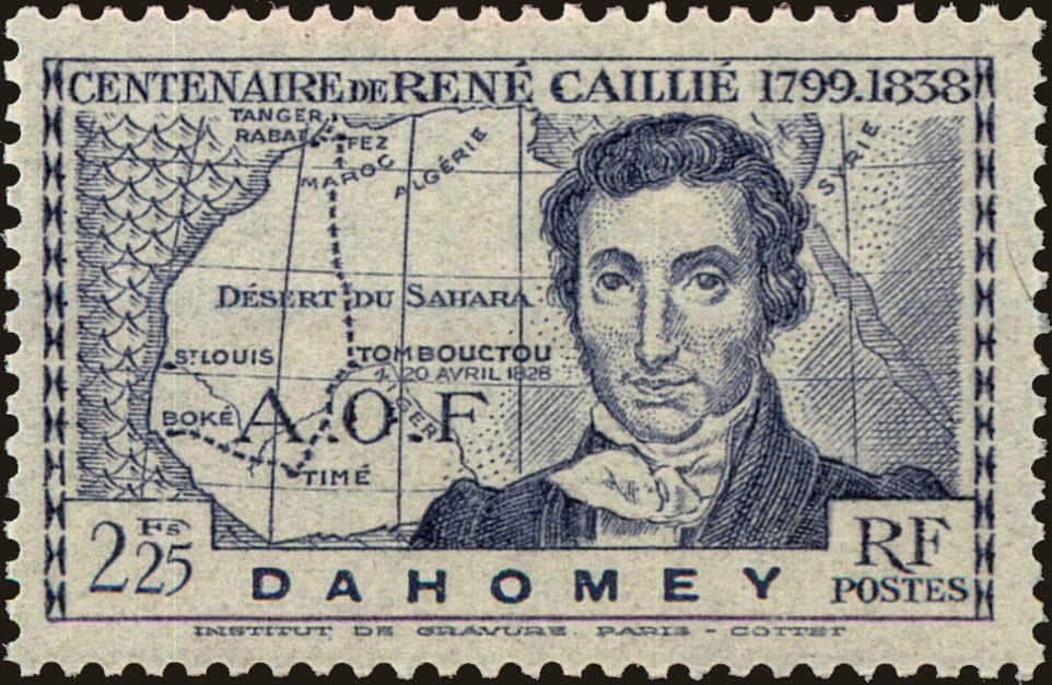 Front view of Dahomey 110 collectors stamp