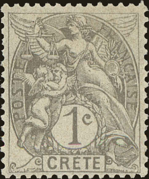 Front view of French Offices in Crete 1 collectors stamp