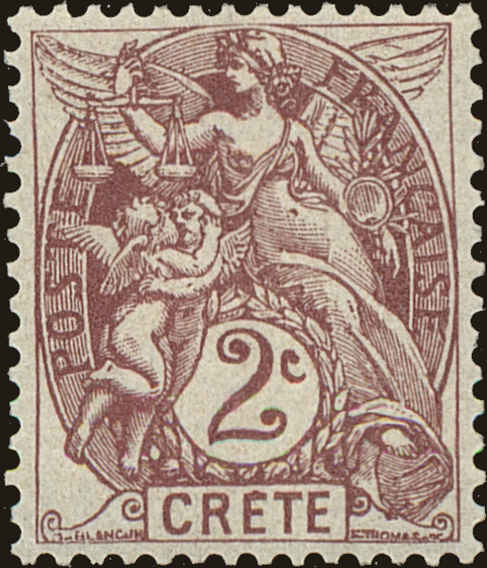 Front view of French Offices in Crete 2 collectors stamp