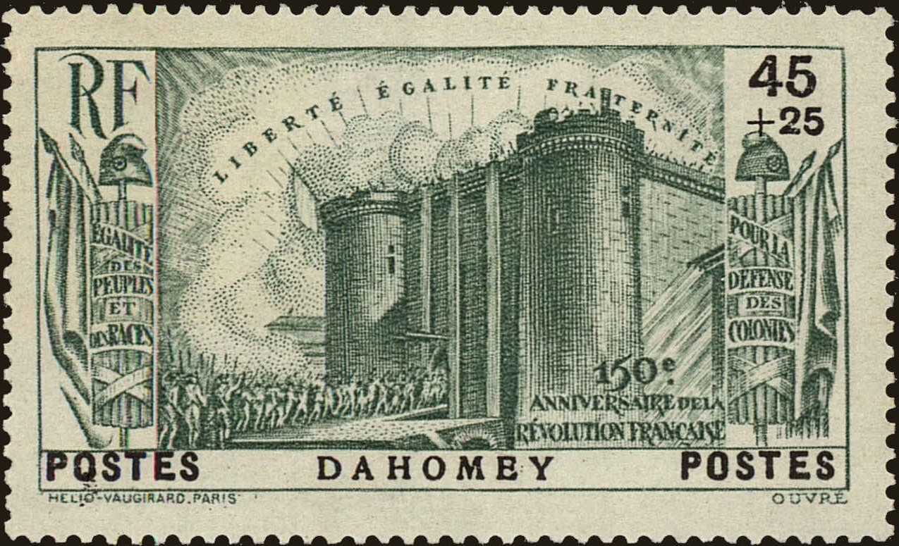 Front view of Dahomey B3 collectors stamp